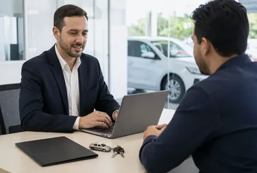 Profissional revisando documentos para licenciamento de veículo.